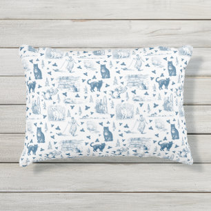 Almofada Para Ambientes Externos Vintage Retro Toile Patterno Cat Catnip White Blue