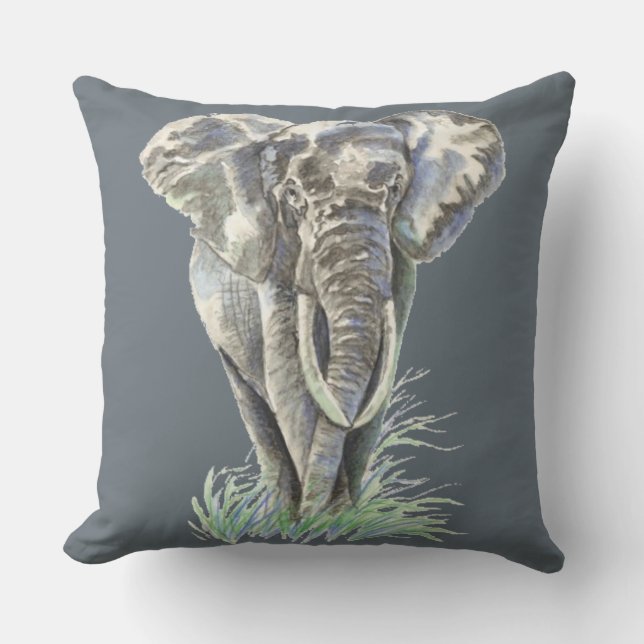 Almofada Para Ambientes Externos Watercolor Elephant Willife Animal art (Frente)