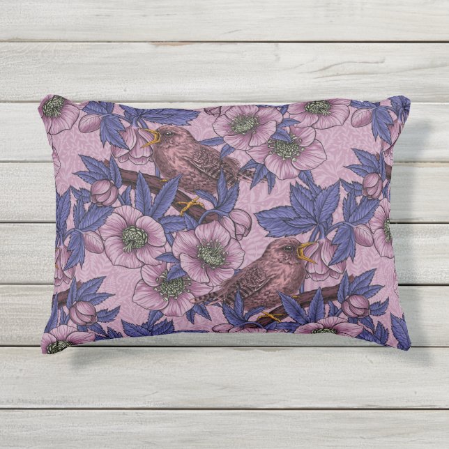 Almofada Para Ambientes Externos Wren e hellebore, rosa e violeta (Frente)