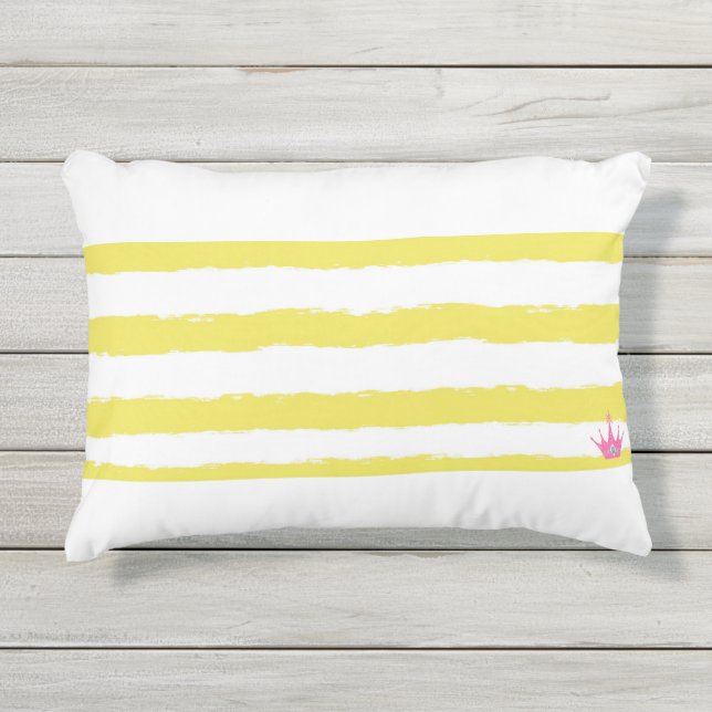Almofada Para Ambientes Externos Yellow stripes and a pink crown Accent Pillow (Frente)