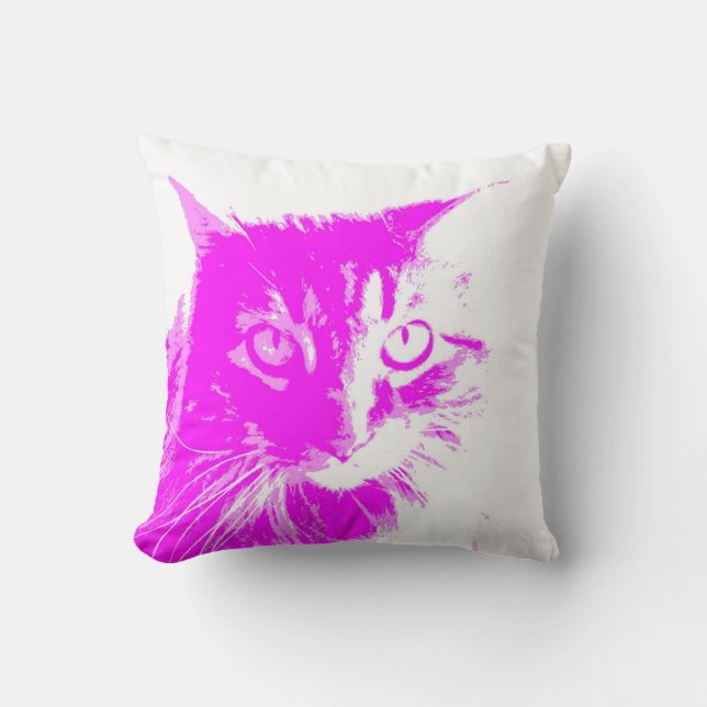 Almofada para os amantes de gatos, roxo e rosa, em branco (Frente)