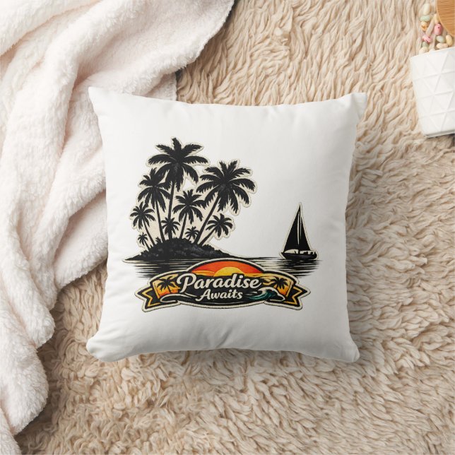 Almofada 🏝️🌅 “Paradise Awaits” Tropical Pillow 🌴✨ (Cobertor)
