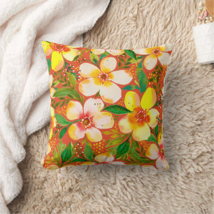 Almofada Paradiso Calido-Tangerina Artística Floral Tropica