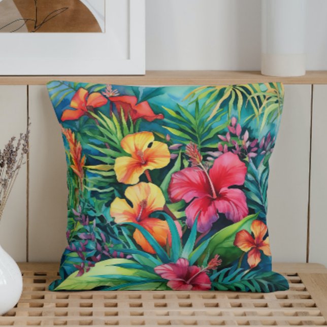 Almofada Paradiso Tropical em Aquarela (Criador carregado)