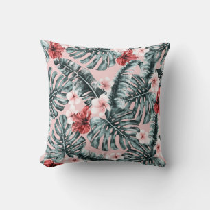 Almofada Paraiso Cor-de-Rosa Floral Botânico da Ilha Tropic