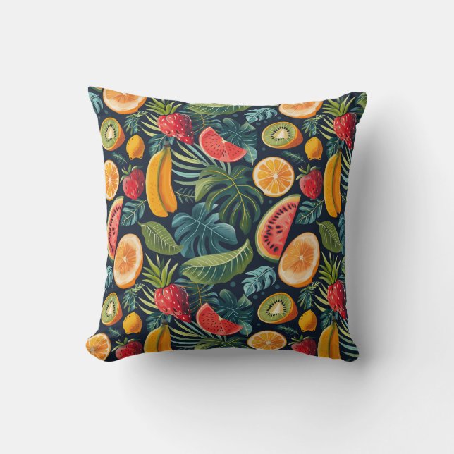 Almofada Paraíso Tropical Vibrante: Design de Fruta de Exót (Frente)