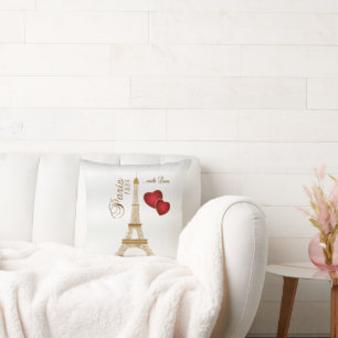 Almofada Paris com Amor no Satin Dourado e Branco Metálico