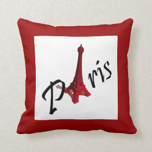 Almofada Paris com torre Eiffel em fundo vermelho