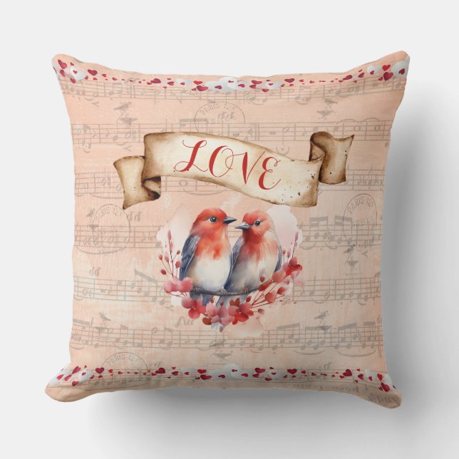 Almofada Paris Postmark Love Birds with Whimsical Notes (Frente)
