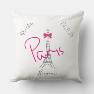 Almofada Paris, Torre Eiffel - Arco Rosa Branco Moderno