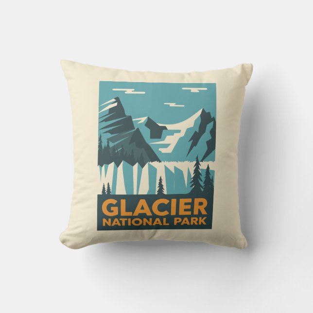 Almofada Parque Nacional do Glacier Vintage (Frente)