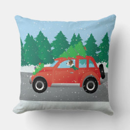 Almofada Parson Russell Terrier dirigindo carro de Natal
