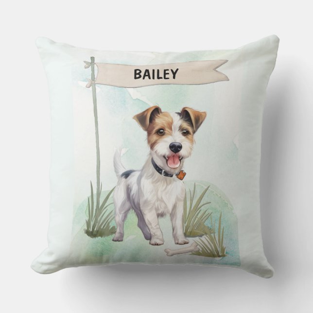 Almofada Parson Russell Terrier Watercolor Personalized Dog (Frente)