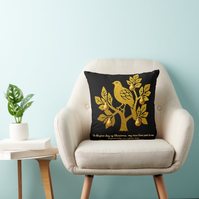 Almofada Partridge In A Pear Tree Chic Black Gold Natal (Cadeira)
