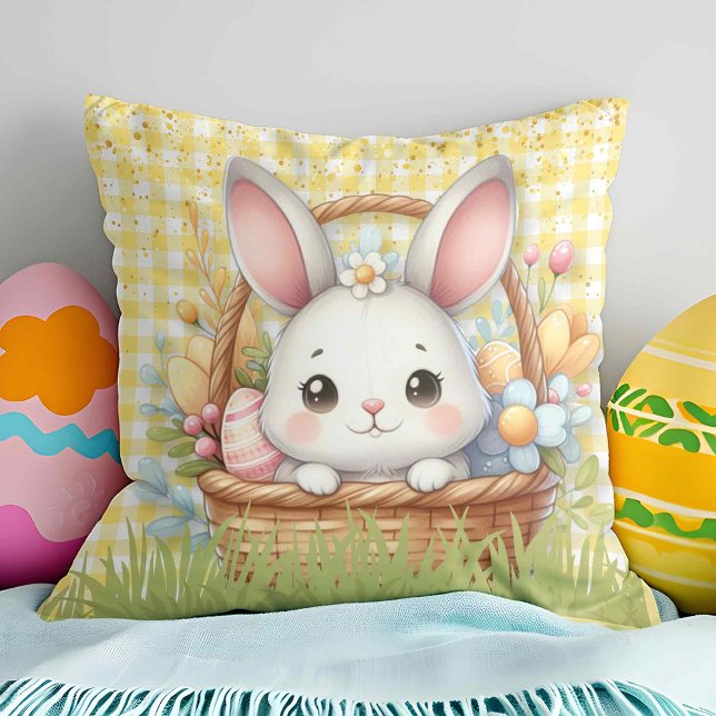 Almofada Páscoa Alegre Vibrante em fundo Amarelo (Vibrant Happy Easter in a Yellow background Cushion)