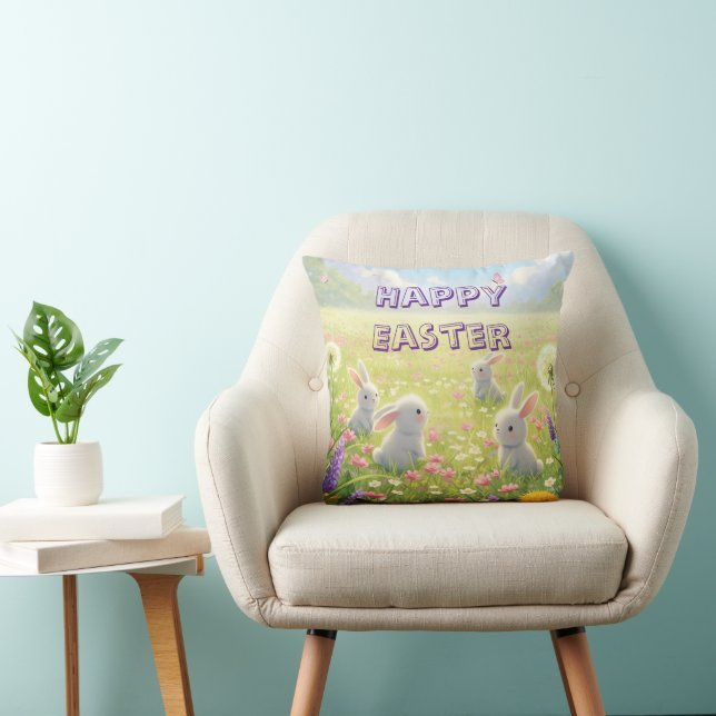 Almofada Páscoa Lavanda Coelhinho Branco Floral Primavera C (Cadeira)
