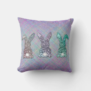 Almofada Páscoas De Glitter Pastel Glam Bunnies Na Xadrez