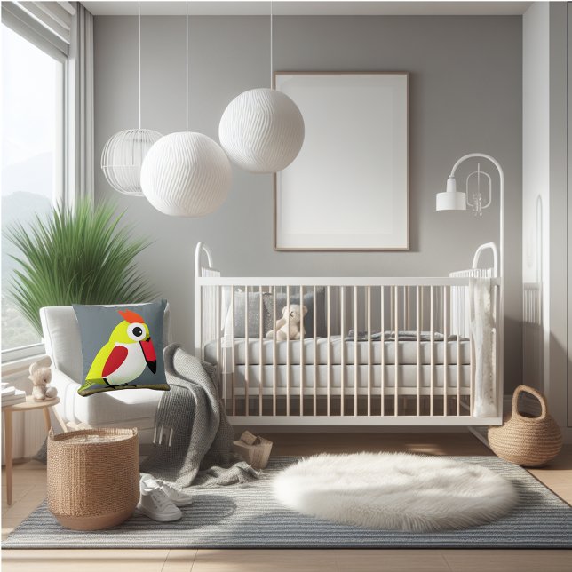 Almofada passarinho de desenho animado em cores vibrantes (Bright bird fun. This throw pillow will be a great gift for the playroom or nursey.)