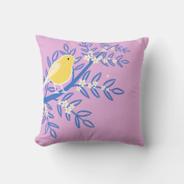 Almofada Pássaro Amarelo Ilustrado em um Fundo Rosa
