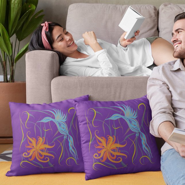 Almofada Pássaro Azul Gráfico e Pássaro do Paraíso (Criador carregado)