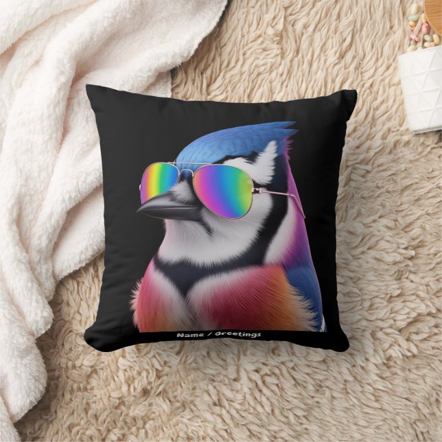 Almofada Pássaro Azul legal Vestindo óculos escuros Retro (Cobertor)