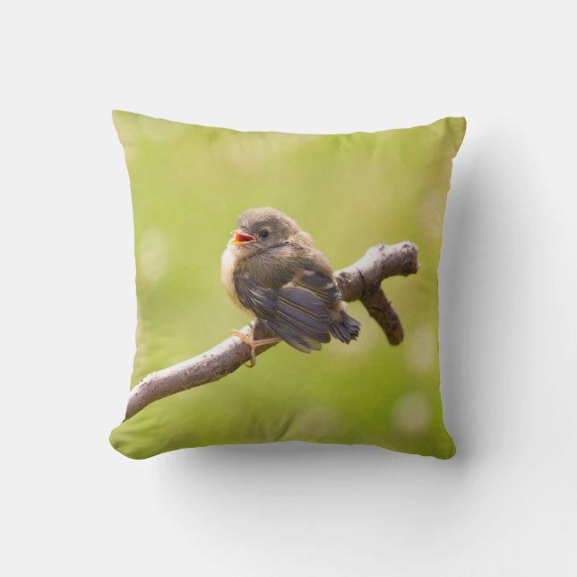 Almofada Pássaro bonito cantando feliz num dia de verão (Frente)