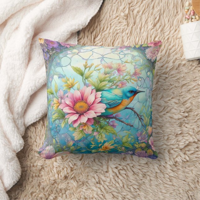 Almofada Pássaro Bonito Entre Flores (Cobertor)