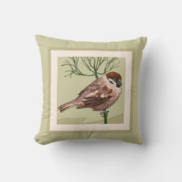 Almofada Pássaro bonito Pintado (Carolina Wren) em Taupe