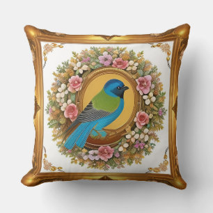 Almofada Pássaro Canoro Elegante Empoleirado em um Ramo Flo