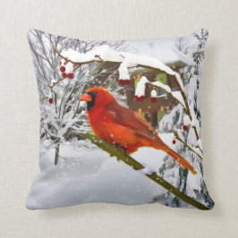 Almofada Pássaro cardinal, neve, inverno, travesseiro