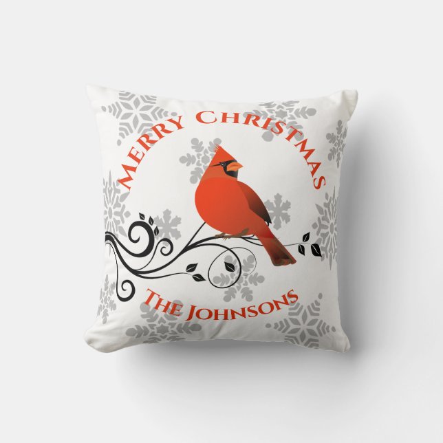 Almofada Pássaro Cardinal Vermelho de Natal (Frente)