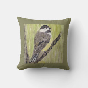Almofada Pássaro Chickadee de casaco preto - pintura acrí