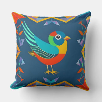 Almofada Pássaro Colorido na Design de Arte Geométrica Abst