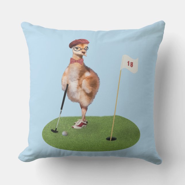 Almofada Pássaro cómico que joga o golfe (Frente)