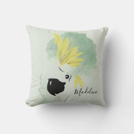 Almofada Pássaro da Cockatoa Amarelo e Verde Aquarela Pesso