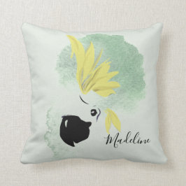 Almofada Pássaro da Cockatoa Amarelo e Verde Aquarela Pesso