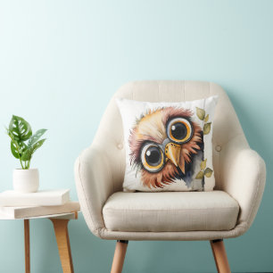 Almofada Pássaro de olhos largos com aquarela