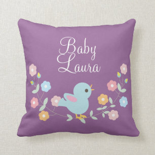 Almofada Pássaro e flores personalizados de Kawaii