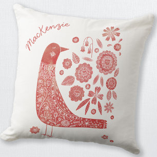 Almofada Pássaro Escandinavo Vermelho Branco Personalizado
