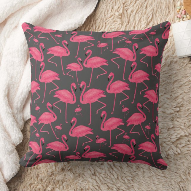 Almofada Pássaro Flamingo rosa Watercolor na Design de Cinz (Cobertor)