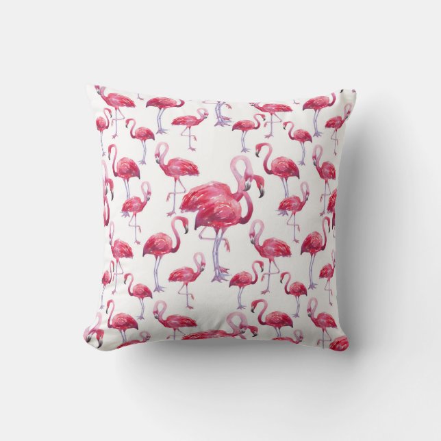 Almofada Pássaro Flamingo Watercolor Exótico (Frente)
