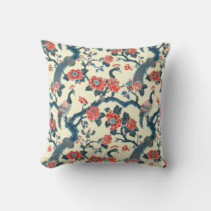Almofada Pássaro Floral e Peafowl Inspirado Oriental