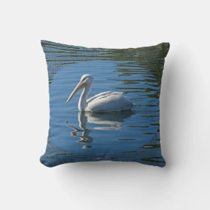 Almofada Pássaro Grande Selvagem Pelicano Flutuante Azul Ág