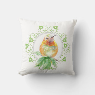 Almofada Pássaro Hummingbird Rufado com Aquarela Original