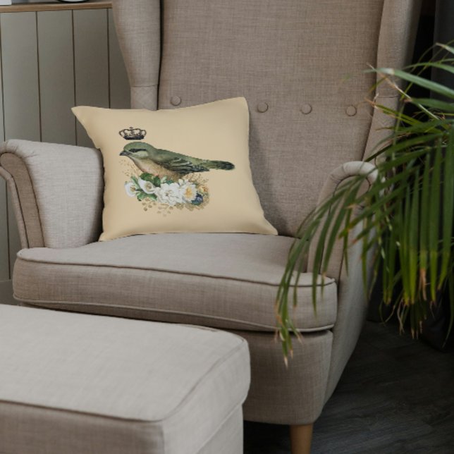 Almofada Pássaro rico Coroa em Pêssego (Criador carregado)