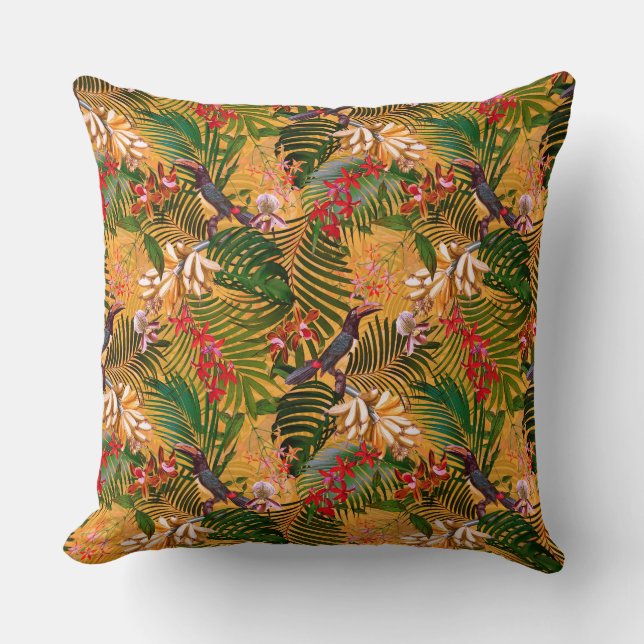 Almofada Pássaro Selvagem Antiquado Toco Amarelo (Frente)