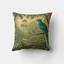 Almofada Pássaro Tropical na Exuberante Selva Verde