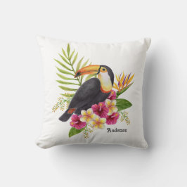 Almofada Pássaro tucano entre flores tropicais, Casa de Fér