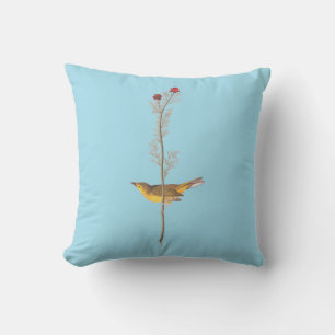 Almofada Pássaro Warbler Hooded de Audubon na Flor Vermelh