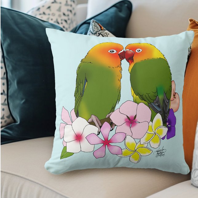 Almofada Pássaros Amorosos Flores Tropicais Pássaro Românti (Criador carregado)